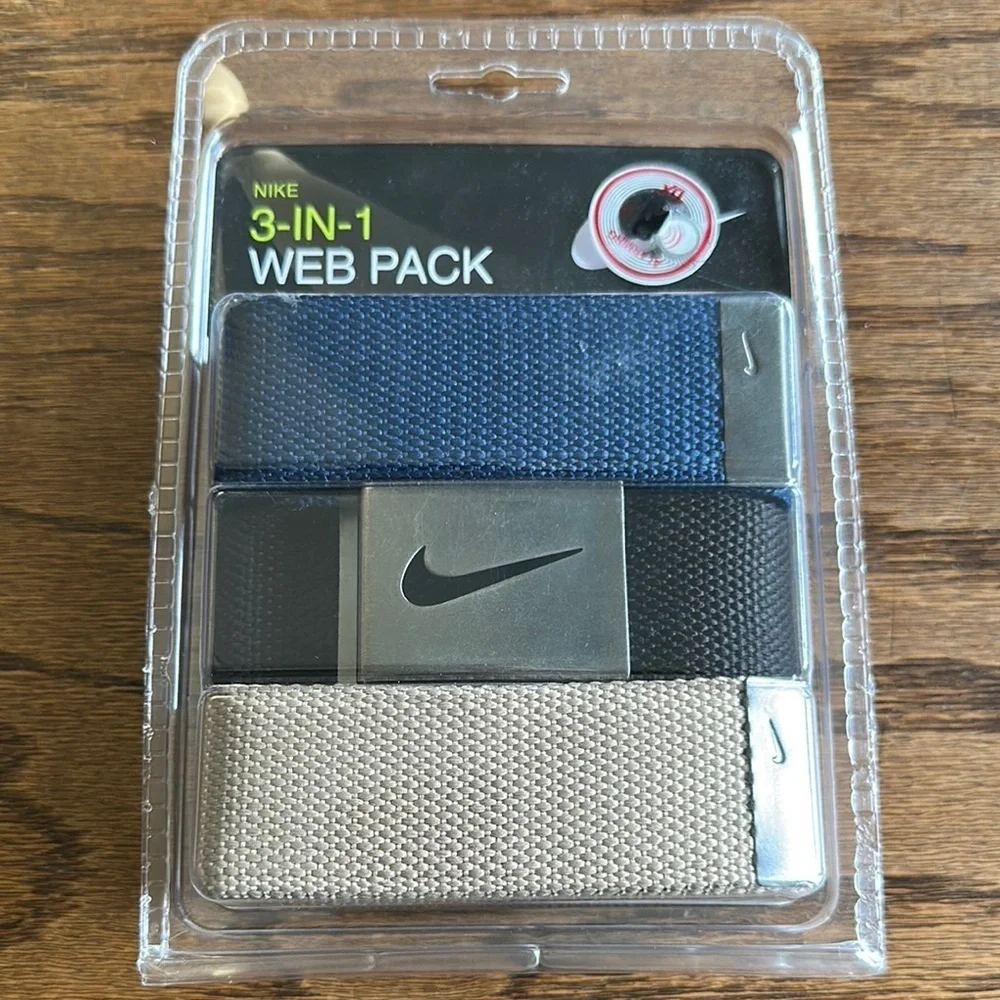 Nike 3-in-1 Web Pack Belts - Blue, Black, and Beige